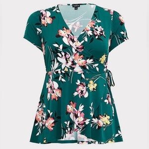 Torrid Floral Faux Wrap Peplum Top Size 0 (women’s size L (10/12)